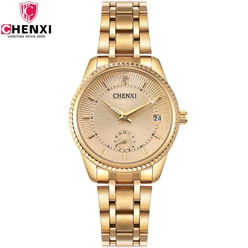 Chenxi Women Watches Luxury Gold Watches Stainless Steel Band Auto Date Quartz Wristwatches Small Seconds Watch Relogio Feminino