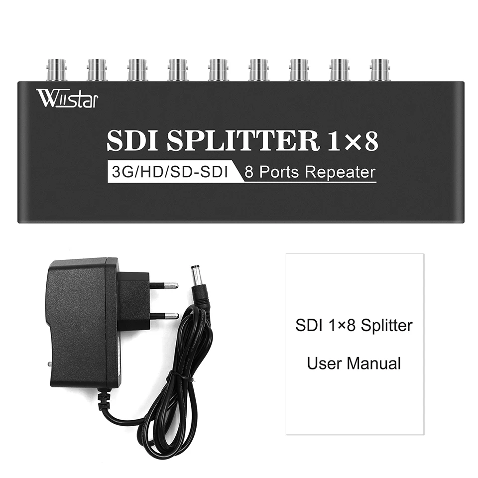 Imagem -06 - Wiistar Sdi Divisor 1x8 em para Fora Suporta sd hd 3g-sdi Repetidor Extensor com Adaptador de Energia Sdi Vídeo Splitter para Monitor