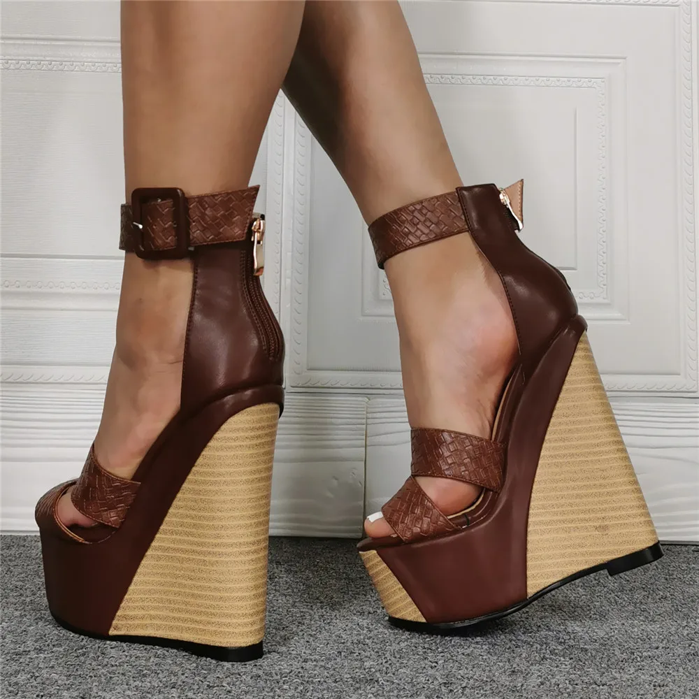 Summer Wedge Platform Woman Sandals Shoes Gladiator Women Summer Buckle Strap Heels Sexy Female Party Casual Sandals Brown Shoes