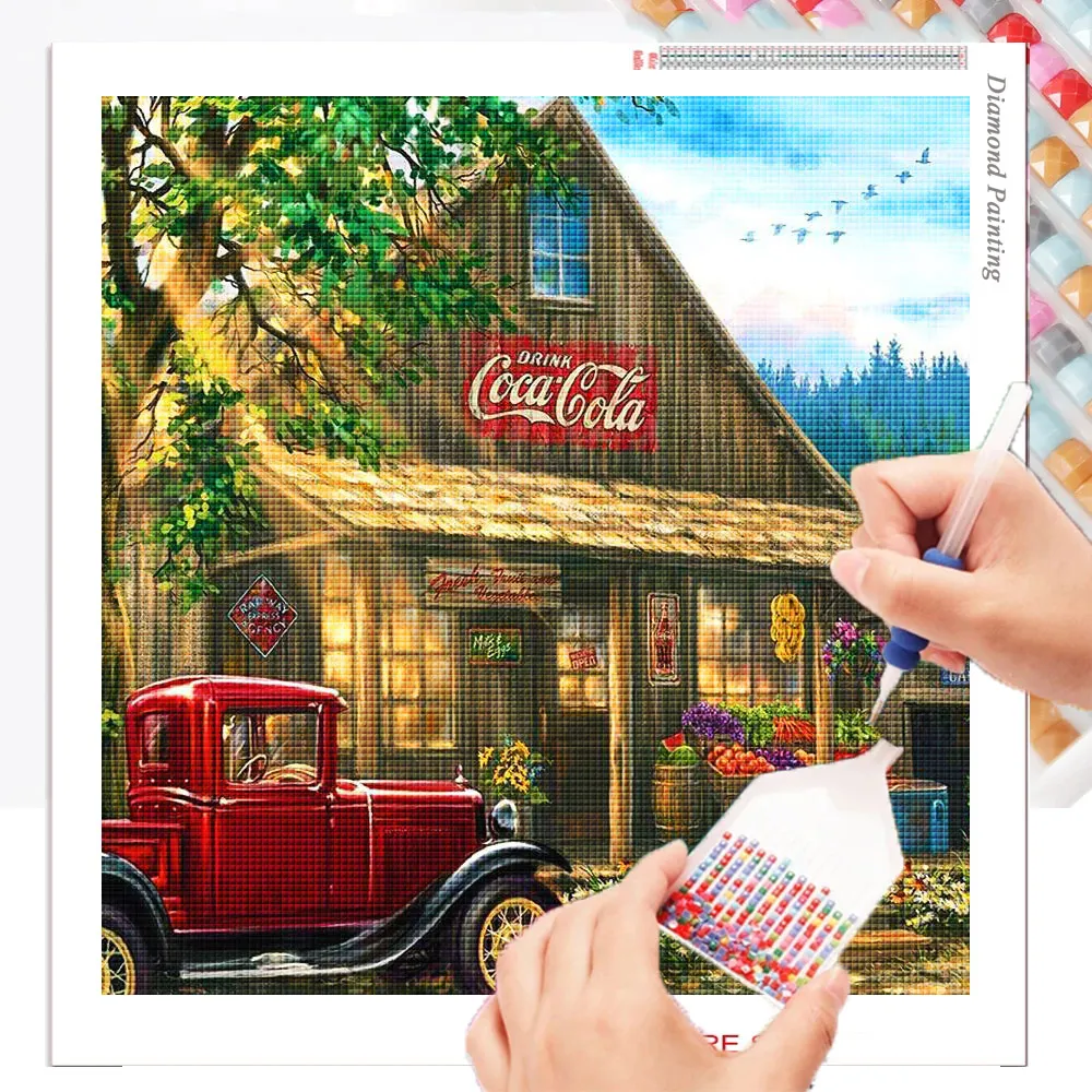 Village Convenience Store DIY Diamond Painting Full Drill Kits Crystal Rhinestone Cross Stitch Embroidery Wall Decoration Aarts