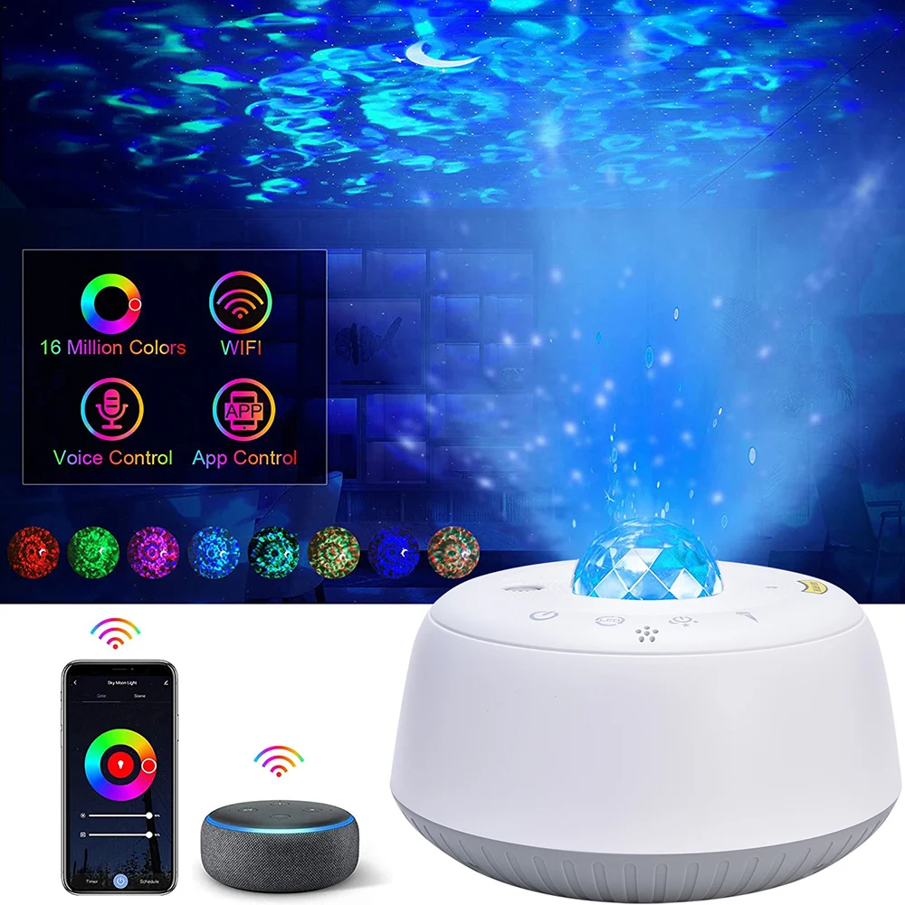 LED Star Projector Light Galaxy Smart Night Light Projector with Alexa Google Home Ocean Wave Star 16 Million Colors Gift D30