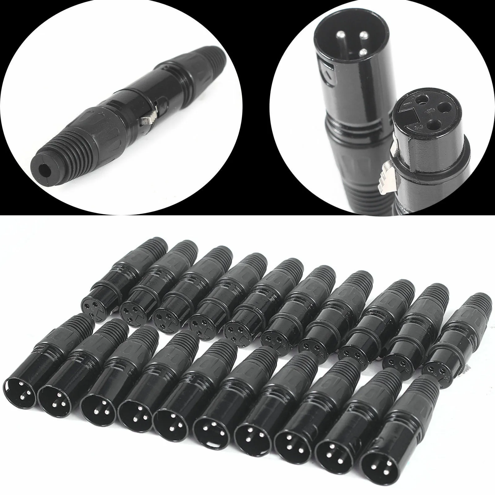 10 Pairs XLR DMX 3 Pin Audio Microphone Cable Connectors 10pcs Male + 10pcs Female MIC Snake Plug Cable Adapters