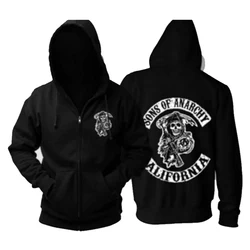 Men's Sons of Anarchy Hoodie, TV SOA Cosplay Traje, Jaqueta com zíper, Colete de couro, Rock Punk, Boné, Mayans, MC, Halloween