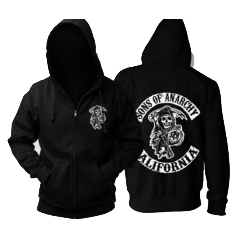 Sons of Anarchy Hoodie TV SOA Cosplay Costume Men Zipper Jacket Leather Vest Rock Punk Cap Mayans MC Halloween Costume