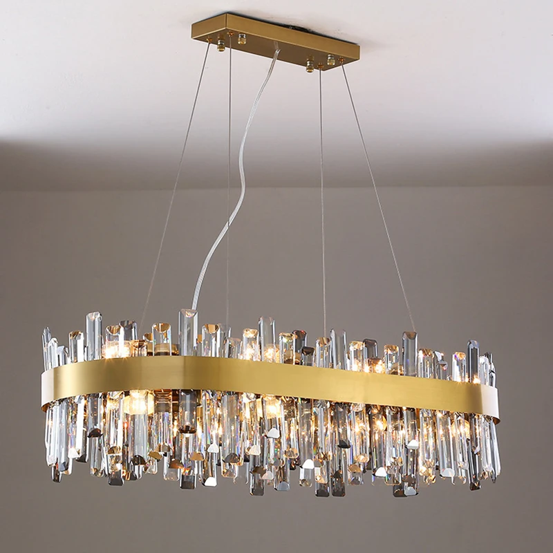 

New modern crystal chandelier for dining room home decor led cristal lamps oval design kitchen island hanging lighting fixtures