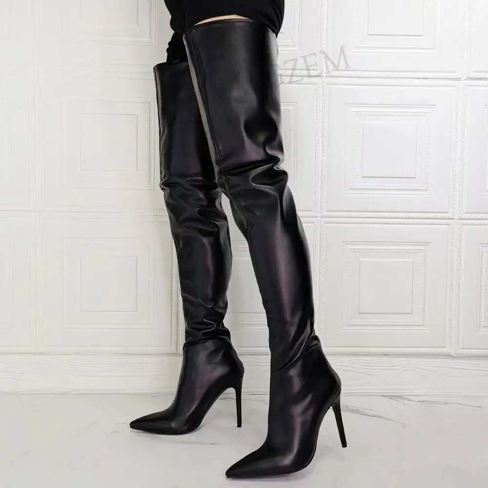 DOBANER Women Thigh High Boots Slim High Heels Zip Up Shoes Woman Over Knee Boots Autumn Winter Party Club Plus Size 43 44 47