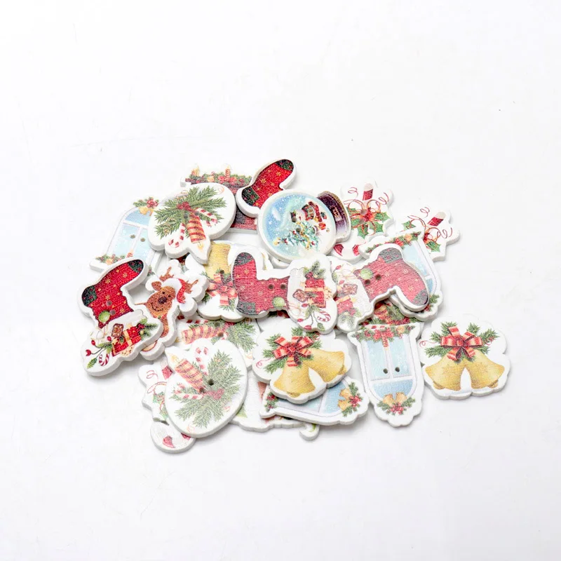 50pcs/pack Mix Christmas Decorative Wooden Buttons DIY 2 Holes Handmade Scrapbooking For craft Supplies Sewing Accessories