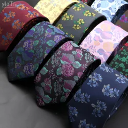 New Men Classic Luxury Tie Pink Red Blue Floral Flower Jacquard Necktie For Business Wedding Suit Dress Accessory Gravatas Gift