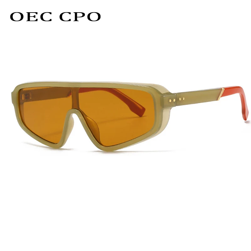 OEC CPO Vintage Punk Square Sunglasses Men Women Brand Design Fashion One Piece Sunglasses Women Retro Brown Shades Glasses