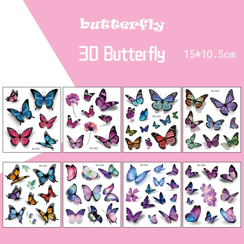 3D Stereo Butterfly Tattoo Sticker Cartoon Girl Butterfly Simulation Fantasy Wrist Photo Temporary Disposable Tattoo Sticker