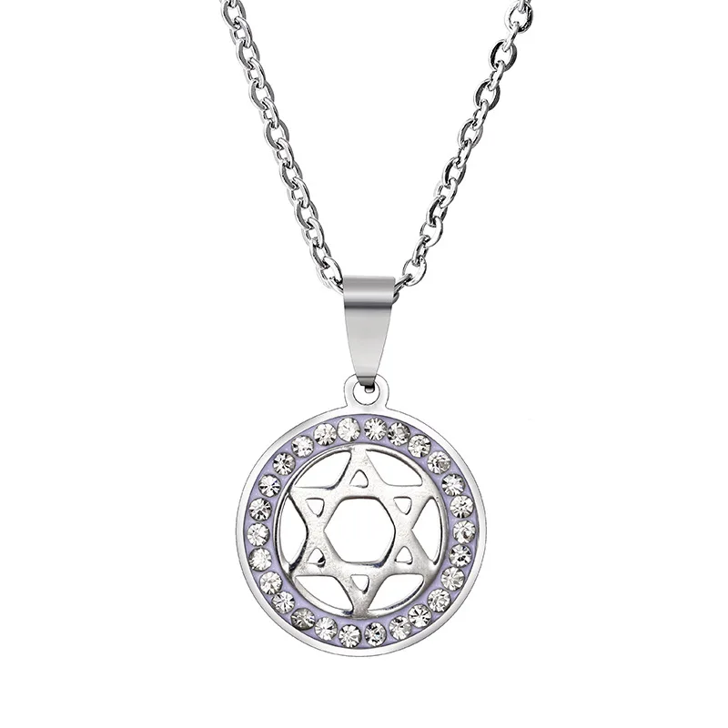 Stainless Steel Rhinestone Star of David Pendant Necklace Men Hexagram Chain On Neck Women Jewish Girl Jewelry Wedding Gift