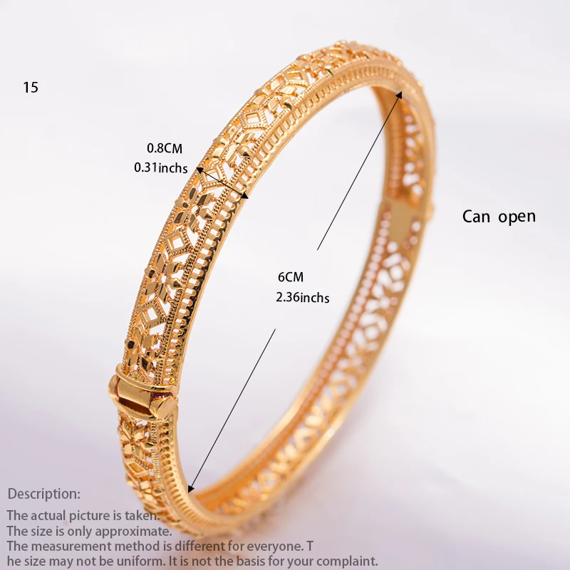 1Pcs 24K Dubai Bracelets Bangles women Girl Gold Color Bangle Flower Bangle Wedding Copper Bride Bangle Bijoux Femme