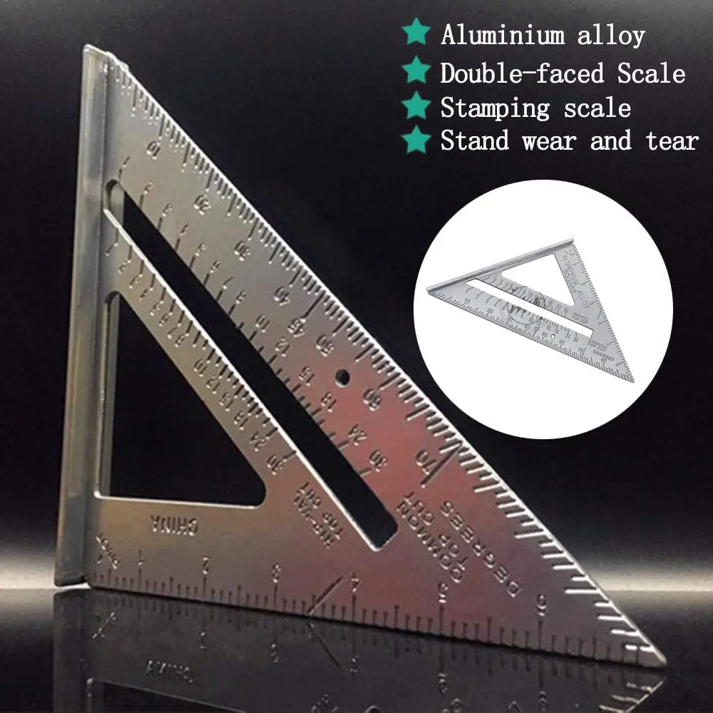 Thợ Mộc Vuông 7-Inch Nhôm Vuông + 1 Bào Gỗ Bút Rafter Thợ Mộc Tam Giác Vuông Pressional Dễ Đọc công Cụ