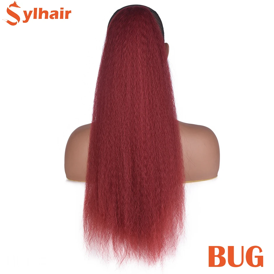 Długie Afro Puff włosy w koński ogon perwersyjne naturalne włosy syntetyczne perwersyjne proste sznurkiem kucyki z klipsem gumką Sylhair