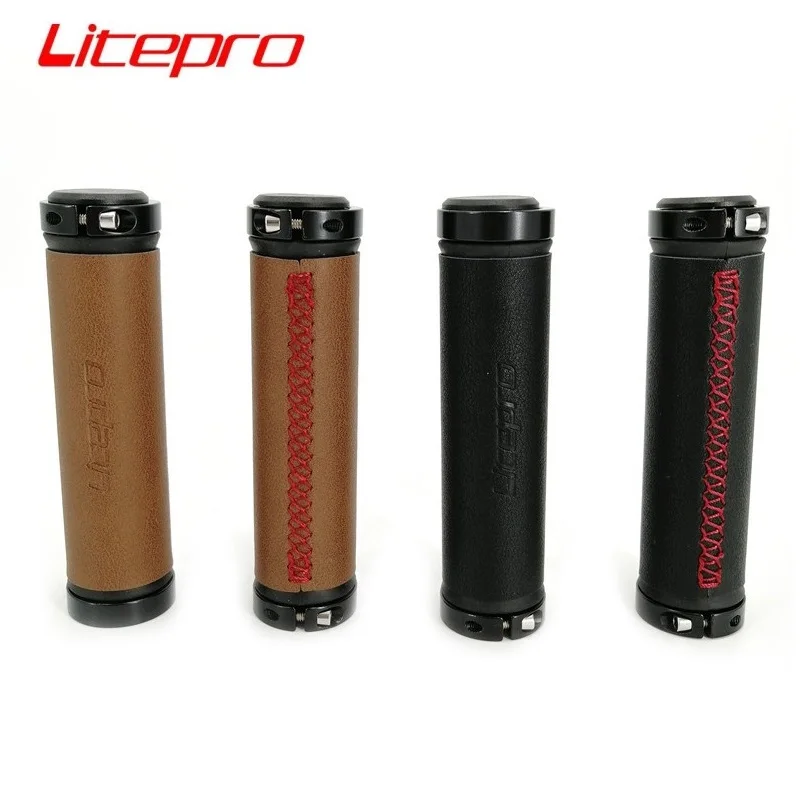 Litepro Retro Leather Bicycle Grips 22.2mm 128mm MTB Mountain Bike Grip Black Brown Comfortable