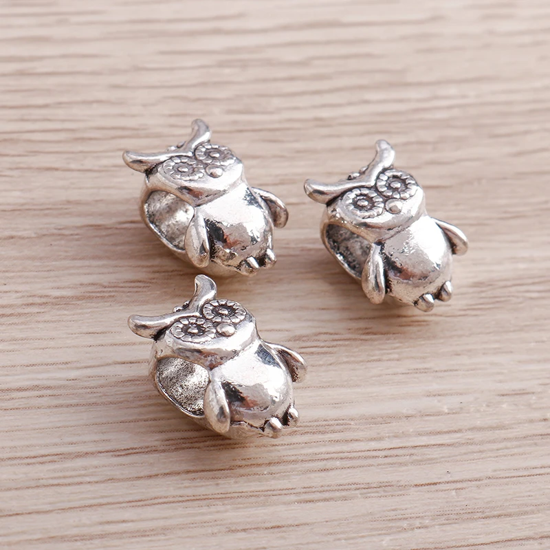 15pcs Tibetan Silver Color Cute Owl Charms Beads for Making DIY Handmade Bracelets Loose Spacer Beads Crafts Jewelry Findings