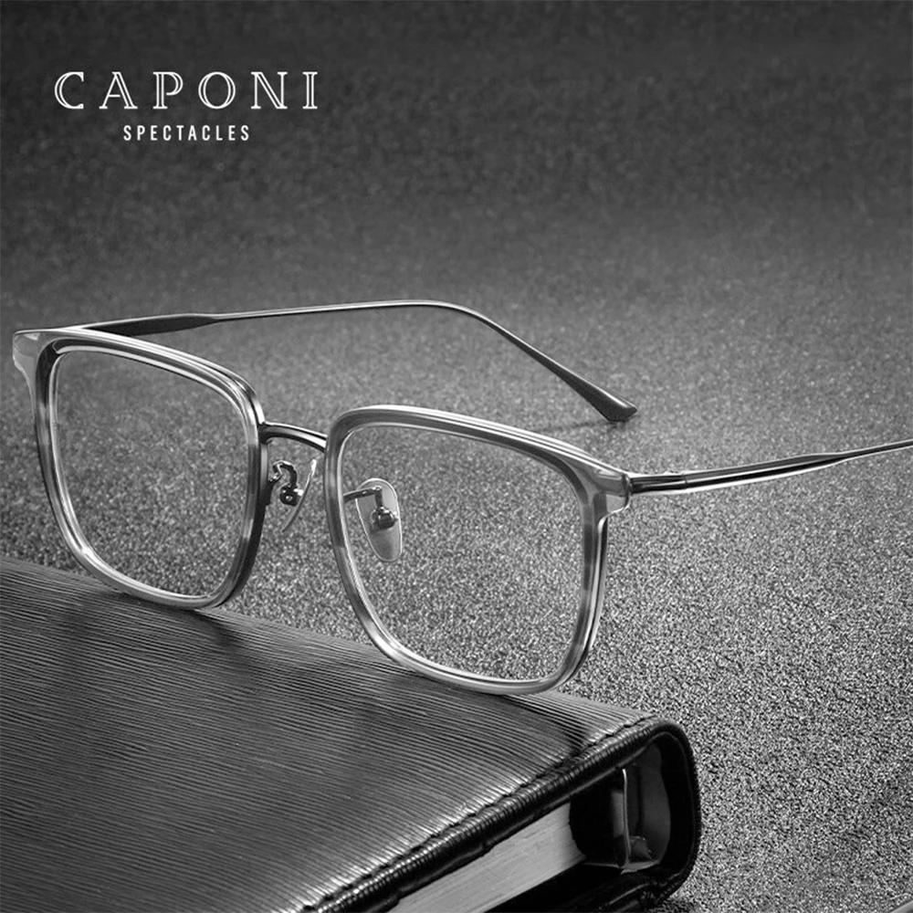 CAPONI Men Eyeglasses Classic Square Pure Titanium Frame Glasses Anti Blue Light Protection Optical Computer Glasses JF19019