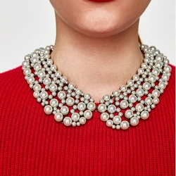 2025 New Multilayer Faux Pearl Large Collar Big Bib Choker Necklace Women Luxury Crystal Statement Necklace Indian Jewelry