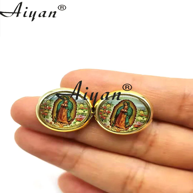 50  Pieces   Religious Rounded    Two-Sided   Drop   Oil   Ccb  San  Judas And  Jesus  Mary  Straight   Hole  Can  Handmade  DIY