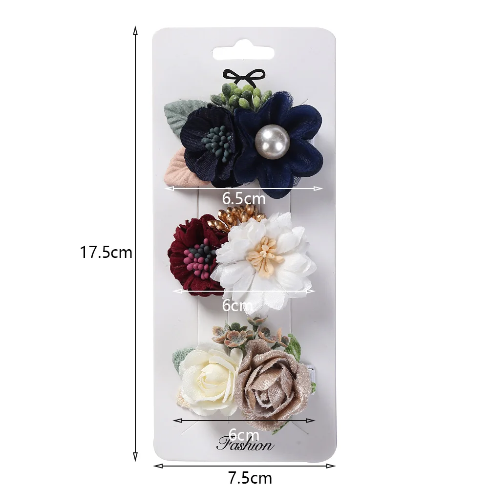 3Pcs/Set Artificial Flower Baby Girl Hair Clips Pearl Chiffon Newborn Hairgrips Photography Props Hairpins Hair Accessories