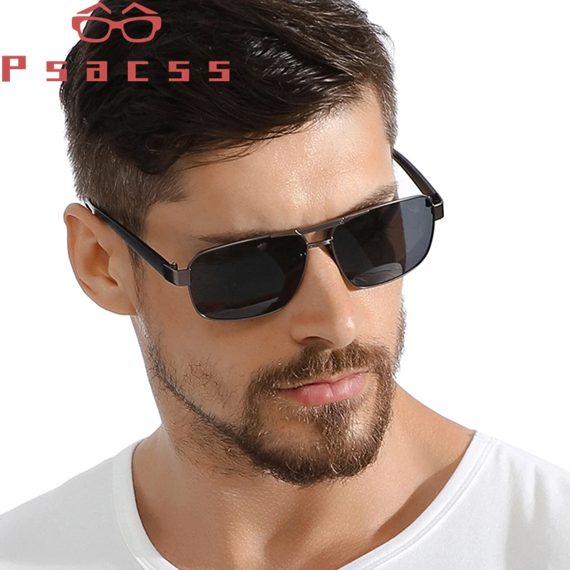 Psacss Vintage Square Polarized Sunglasses Men TR90 Frame High-End Sun Glasses For Male Driving Vacation lentes de sol hombre