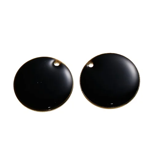 Black Round Enamelled Sequins Charms Copper Unplated Enamel Pendants16mm( 5/8