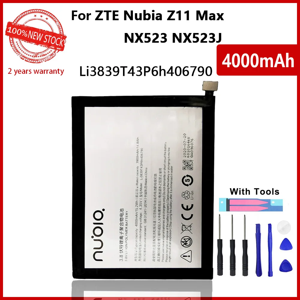 High Quality Battery with Tools and Tracking Code, 100% Original, 4000mAh, Li3839T43P6h406790 for ZTE Nubia Z11 Max NX523 NX523J