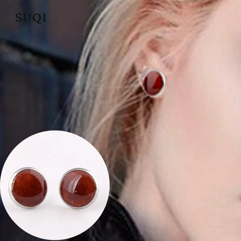 SUQI high quantity colour stainless steel enamel resin Ear Studs non-toxic non-fading Ear Nails earrings jewelry for women 2019