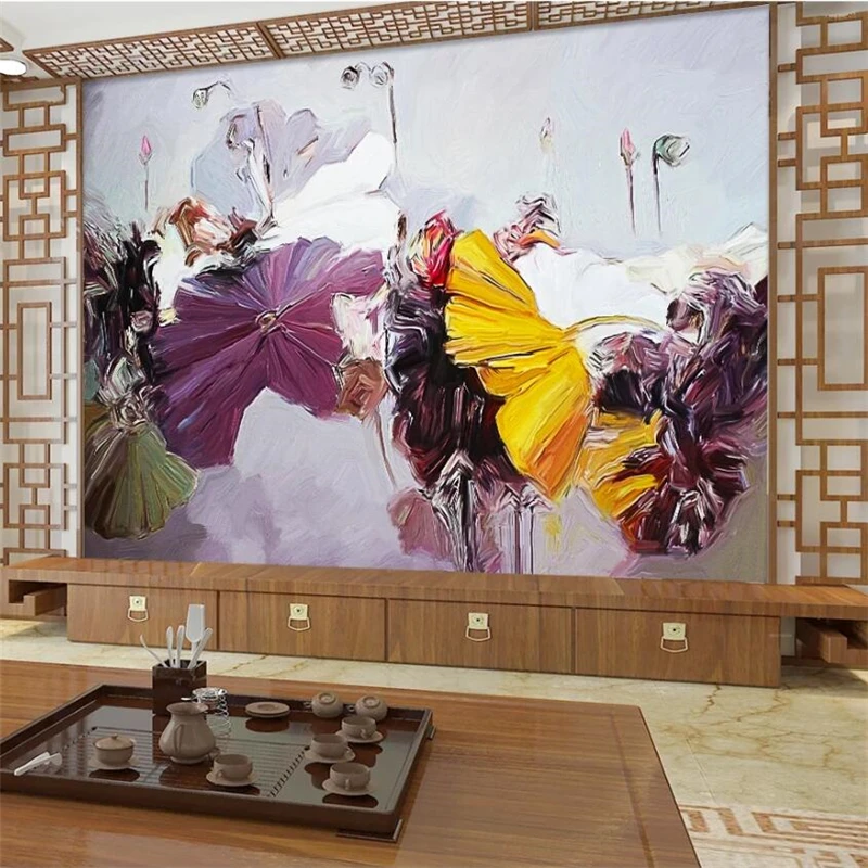 wellyu Customized large murals, fashion home improvement, oil painting, lotus TV background wall wallpaper papel de parede