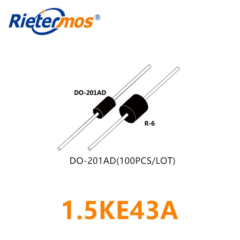 100PCS 1.5KE43A 1.5KE43CA DO-201AD คุณภาพสูง