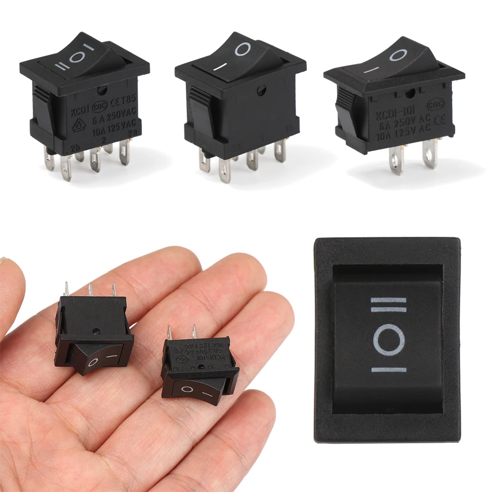 Black KCD1 Power Buttons 3A 250V Push Button Switches 2/3/6Pin On/Off Rocker Switch Electrical Equipment Snap-in 15x21mm 5Pcs