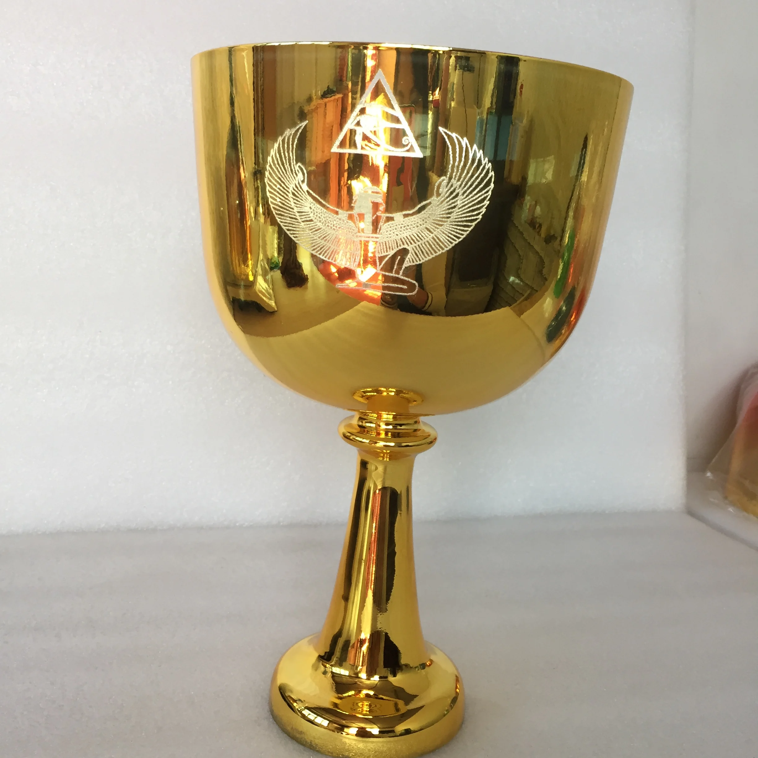 3rd octave 24k gold chalice with ISIS carved in  perfect F note in 432hz for sound healing + suede mallet