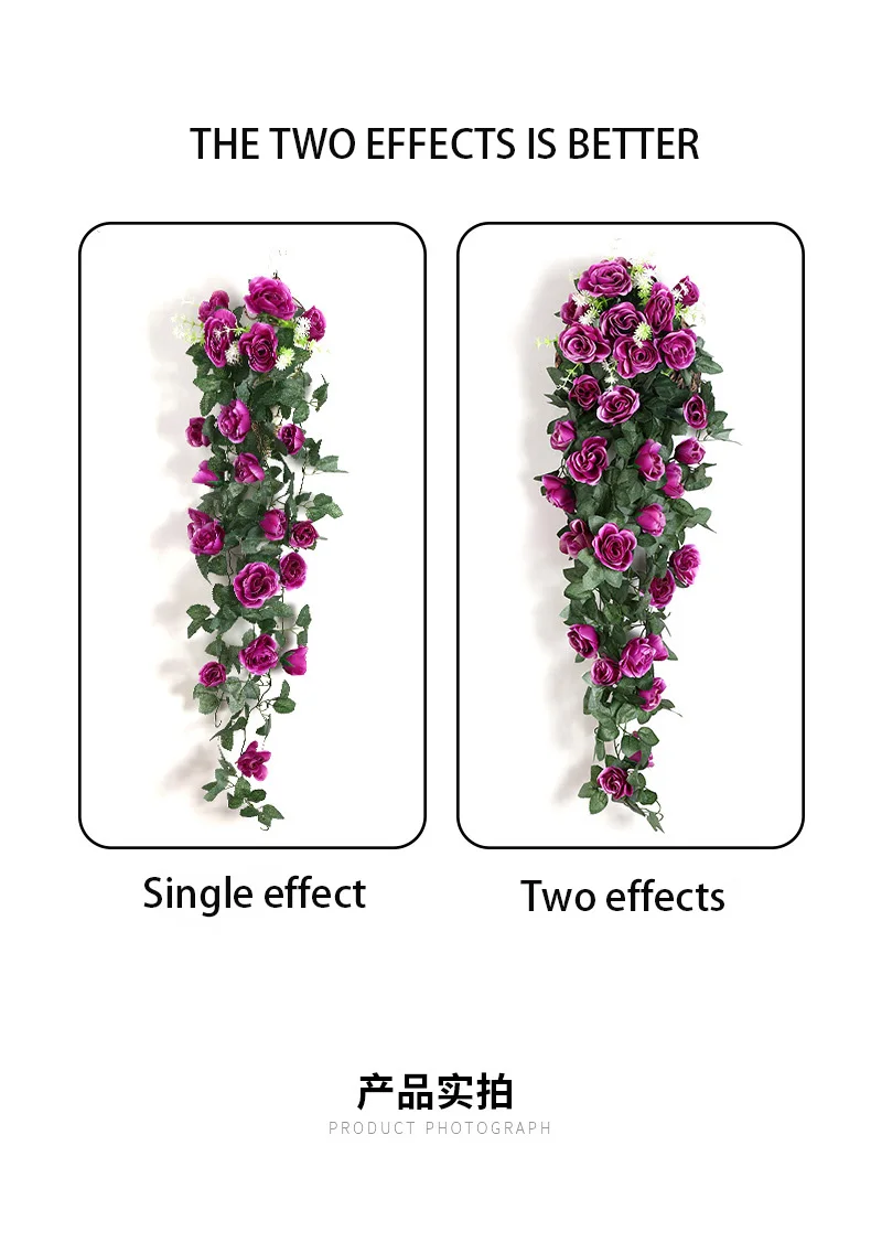 Künstliche Blume Rattan Dekoration Wandbehang Rosen Home Decor Zubehör Hochzeit dekorative Blumen Kranz Raumdekoration – Detail 6