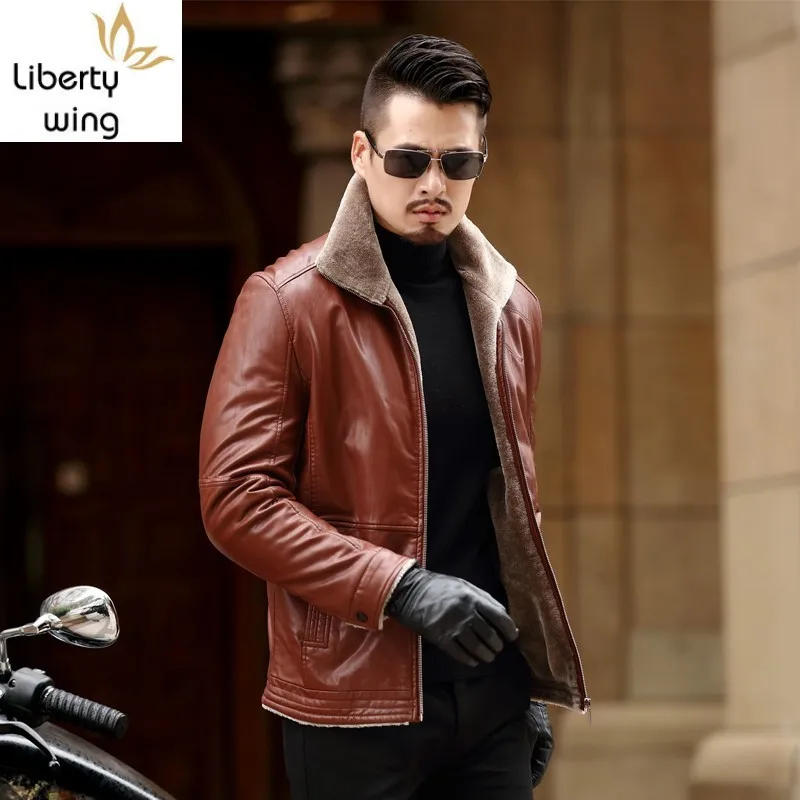 

Fashion Large Size Fleece Warm Winter Men's Leather Jacket Men Casual Faux Fur Coat Male Brand Luxury Motorcycle Overcoat