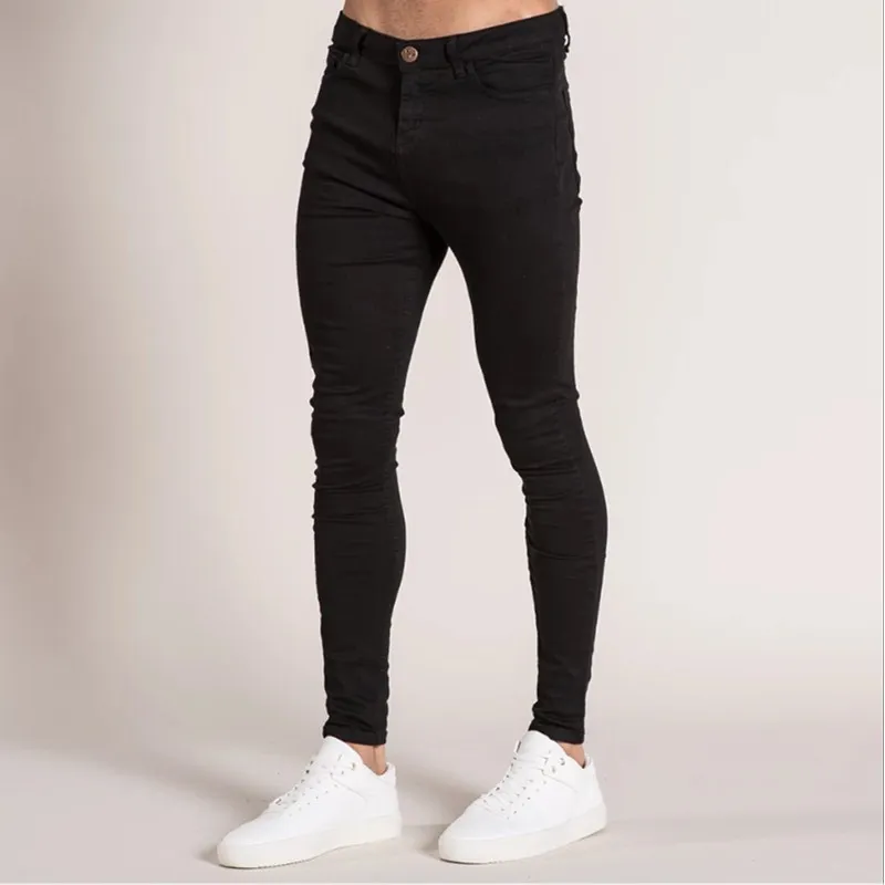 Elastic Waist Skinny Jeans Men Black Casual Streetwear Jogger Pants Mens Jeans High Street Slim Fit Man Fashion Denim Trousers