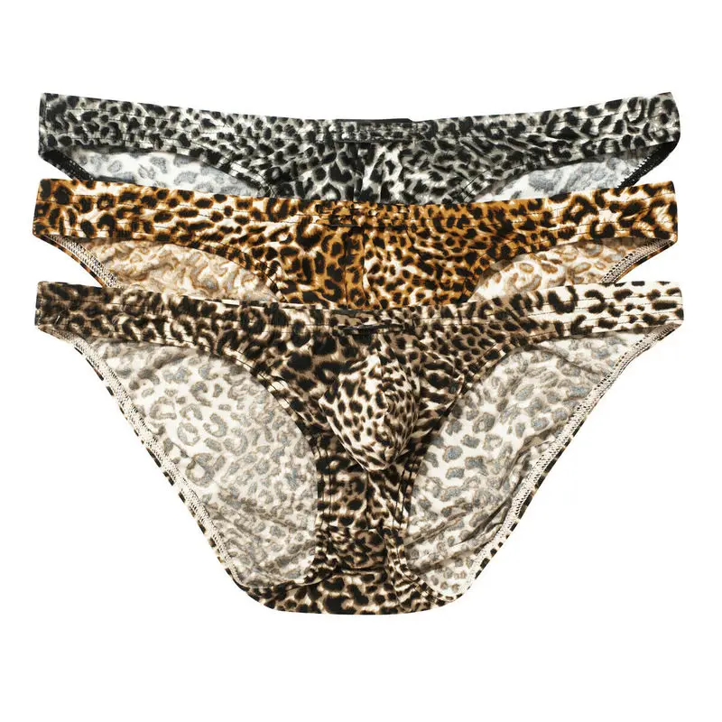 3PCS/Lots Men Underwear Cueca Leopard Printed Briefs Quick Dry Bikini Sexy Breathable Calzoncillo Slip Homme Gay Panties Tanga