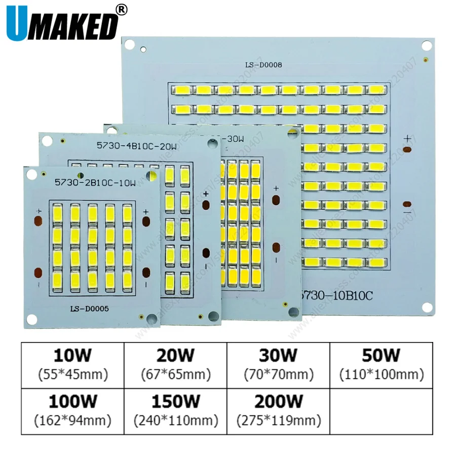 5PCS LED Floodlight source SMD Bead 10W 20W 30W 50W 70W 100W 150W 200W SMD5730 led PCB board Aluminum plate for led floodlight
