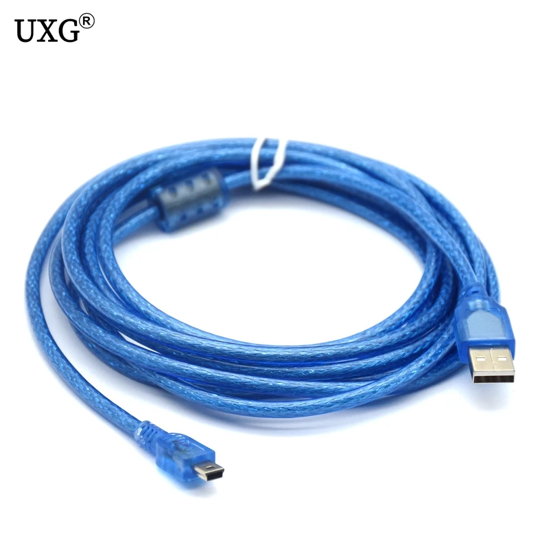 

5m 16ft USB 2.0Type A Male to Mini 5P Male Mini 5P USB Cable M/M Double Shielding(Foil+Braided) Premium Quality Transparent Blue