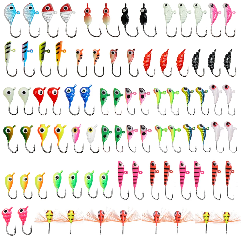 Winter Ice Fishing Lures Metal Bait Lead Head Ice Fishing Jigs For Winter Ice Jigging Crappie Walleye Pike Fishing Barbed Hook