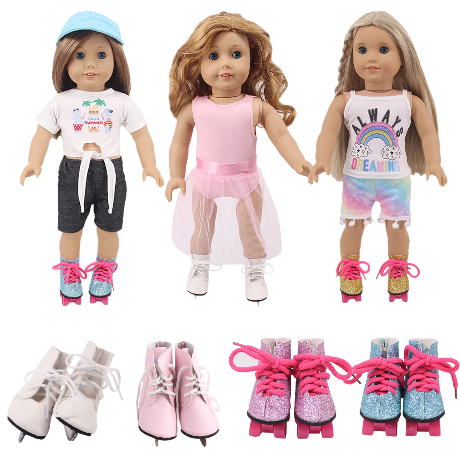 

7Cm Doll Shoes Multicolor Sequin Skating Shoes For 18Inch American&43Cm Born Baby Doll Fashion Accessories Toys Girls Gift