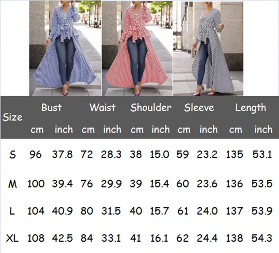 Fashion Women Stripe Long Sleeve Blouse Shirt V-Neck Maxi Dress Tunic Casual Long Tops Business office lady Dress