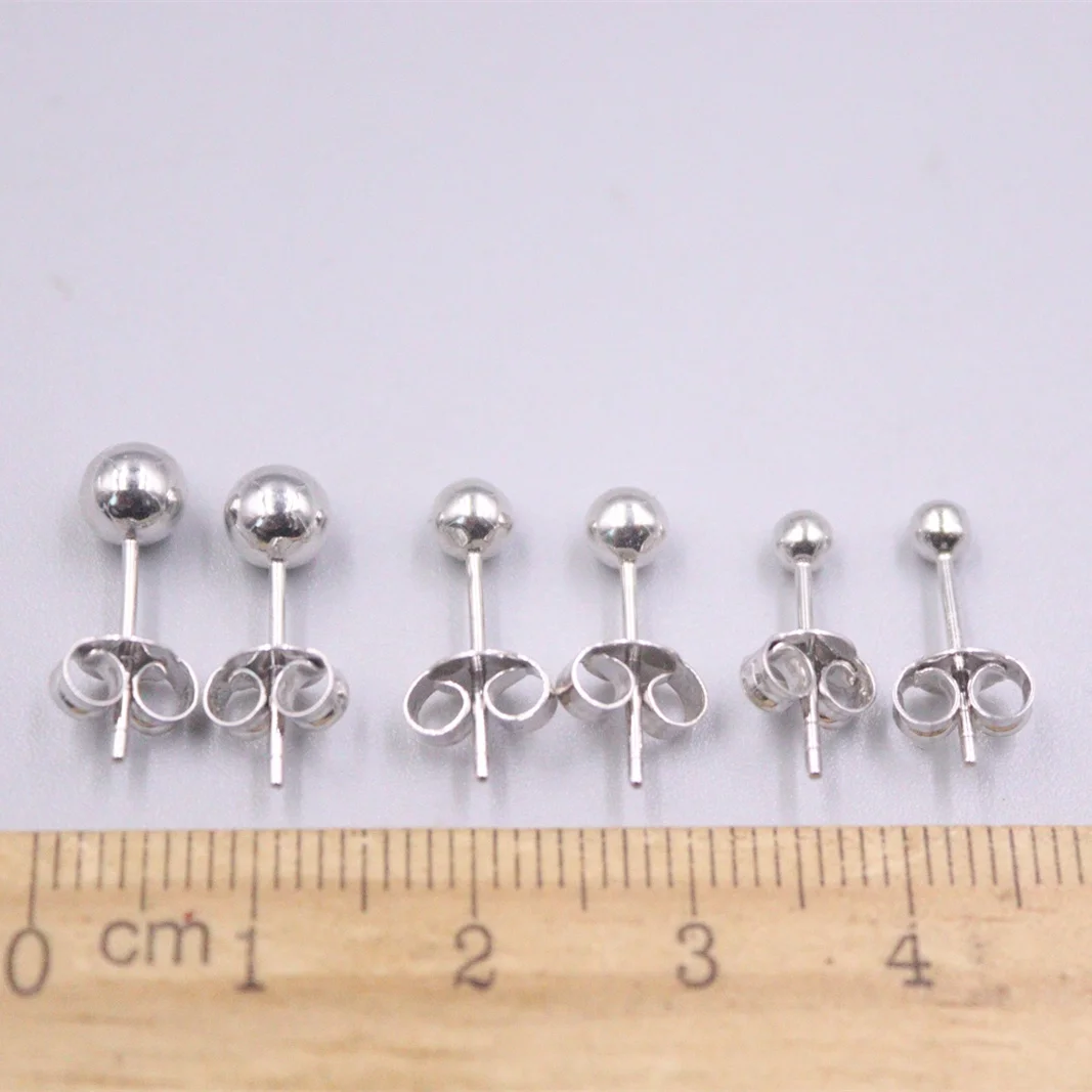 

Real 18K White Gold Ear Studs Smooth Round Ball Earrings Stud Woman Jewelry Gift 1.35g