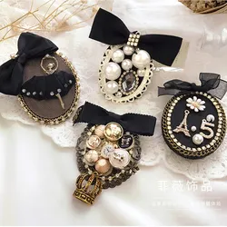Luxury fabric number 5 brooch badge women's clothing accessories bow pearl brooch