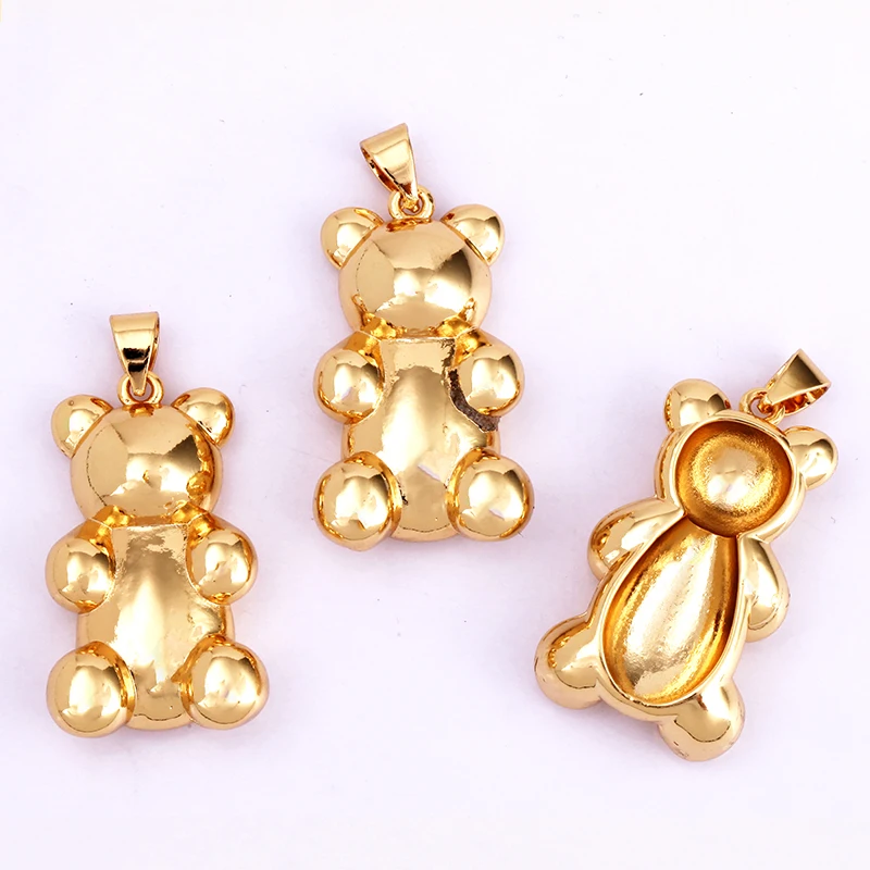 Niedlicher Bären-Charm-Anhänger in Goldfarbe, mit Perlen besetzt, mit Zirkonia CZ gepflastert, Schmuck, Halskette, Armband, Großhandel, Zubehör M85 – Detail 12