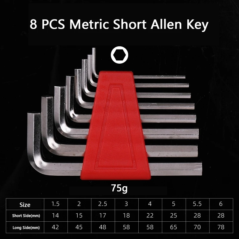 Bộ 11 Bộ Chìa Lục Giác 0.05 "- 1/4" Inch & 1.27Mm-6Mm Hệ Mét SAE Kích Thước allen Cờ Lê Crôm Vanadi Thép Không Gỉ Tay Ngắn Dụng Cụ