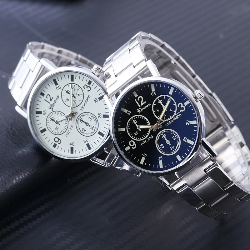 Fashionable casual men's watch new neutral watches Geneva false eye colour blue glass steel band watches men quartz watch