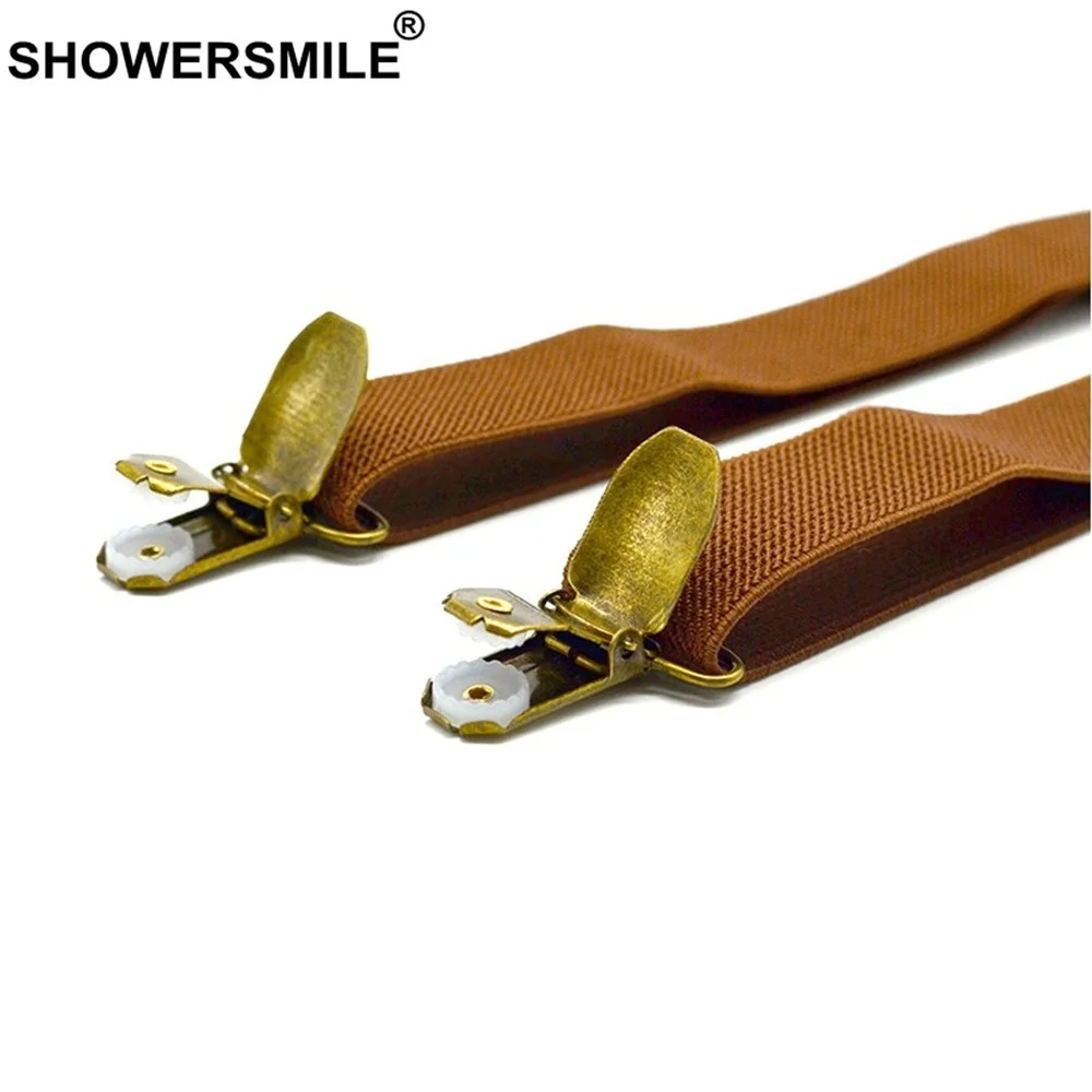 Bow Tie Suspenders ชุด Bronze คลิปผู้ใหญ่สีน้ําตาล Suspenders ผู้หญิงสไตล์อังกฤษ Vintage Mens Suspenders Braces 120 ซม.* 2.5 ซม.