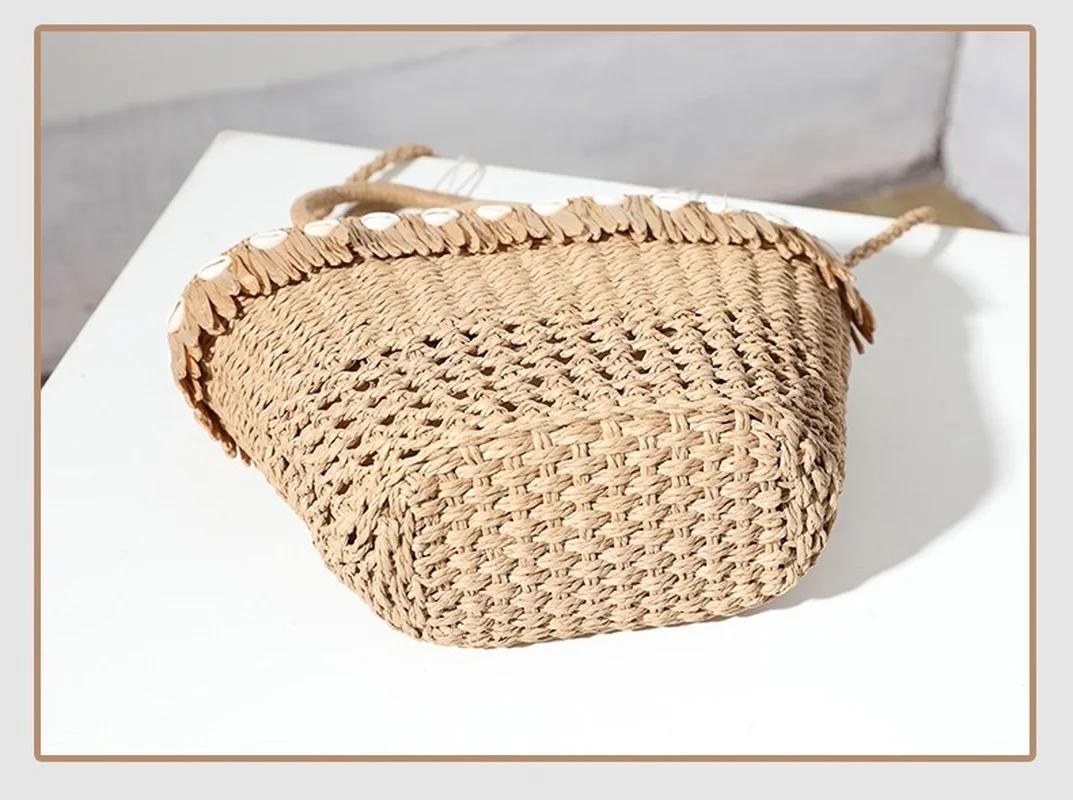 Shell Tassel Straw Woven Bag Woven Bag Women\'s Shoulder Portable Leisure Holiday Hollow Beach Bag Straw Bag New