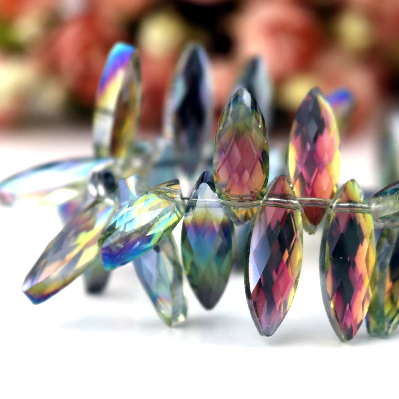 Wholesale 50pcs/lot Multi Colors Marquise Shape Crystal Beads 7x22mm Flat Oval Cross Hole Fashion Jewelry Handmade DIY Pendants