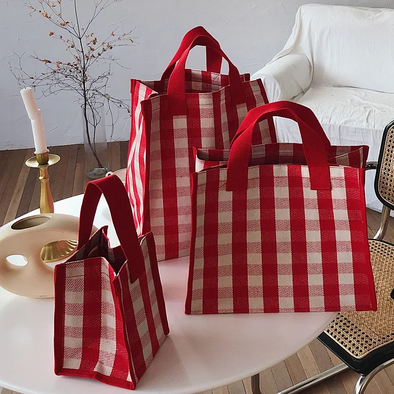 NEW simple Girls Canvas Bag Large Capacity Women Canvas Shoulder Bag Plaid Portable Hand Tote High Quality Handbag Bolso Mujer